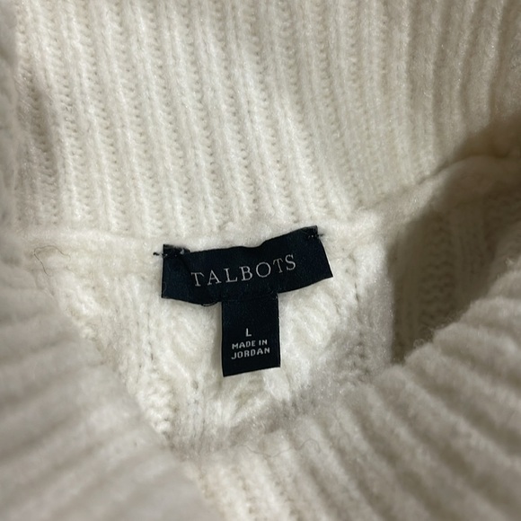 Talbots Sleeveless Ivory Cable Knit Turtleneck Wool Sweater Large Fisherman - Picture 4 of 7